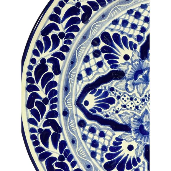 Talavera Puebla Pottery Mexico Cobalt Blue White 12" Charger Plate-Design B - Picture 3 of 8